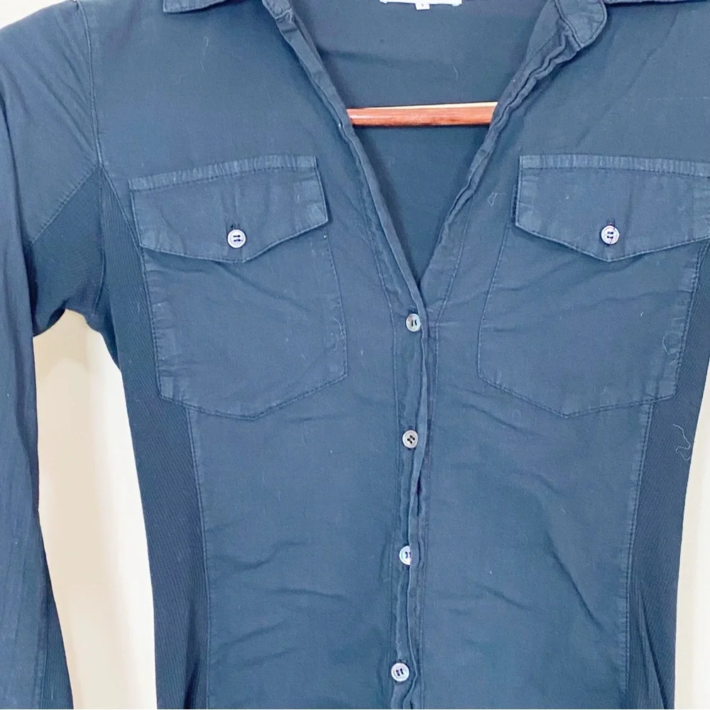 James Perse Business Office Corporate Long Sleeve Button Top Blck Top Size S - Picture 5 of 11